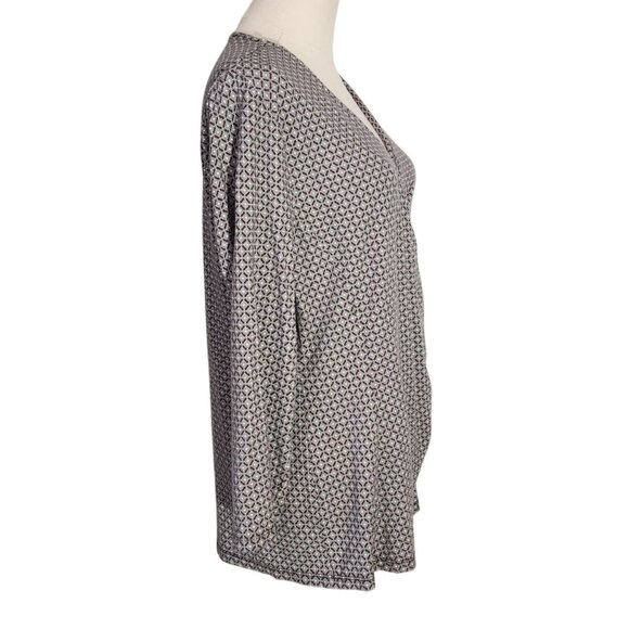 Talbots Brown Geometric Print Talbots Long Sleeve Wrap Style Tunic Top Womens L - Picture 2 of 14